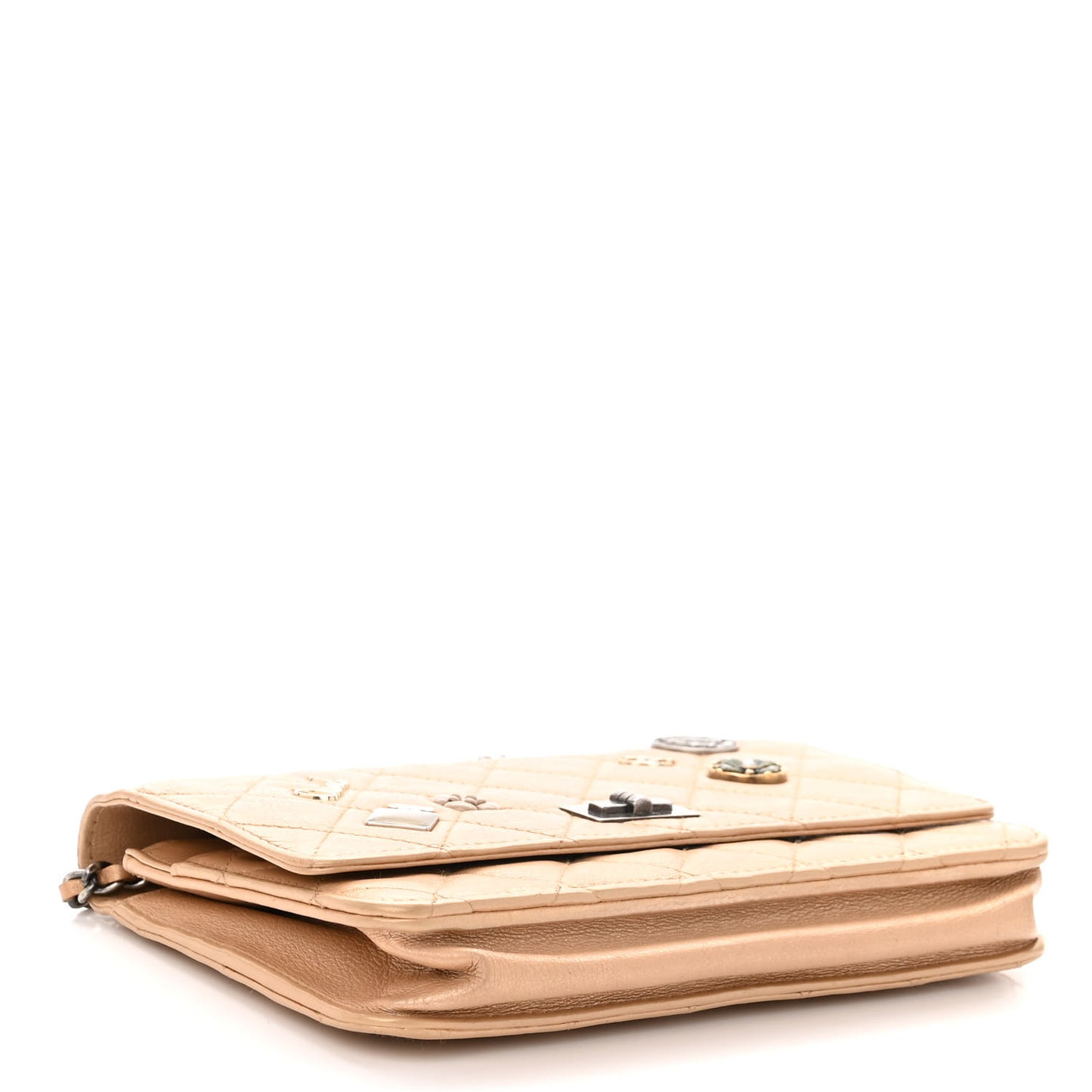 Metallic Calfskin Lucky Charms Casino 2.55 Reissue Wallet On Chain WOC Beige