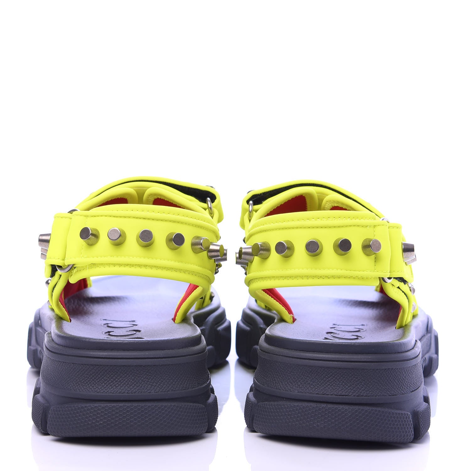 Gucci Technical Canvas Calfskin Studded Mens Aguru Sandals 8 Neon Yellow 5 of 9
