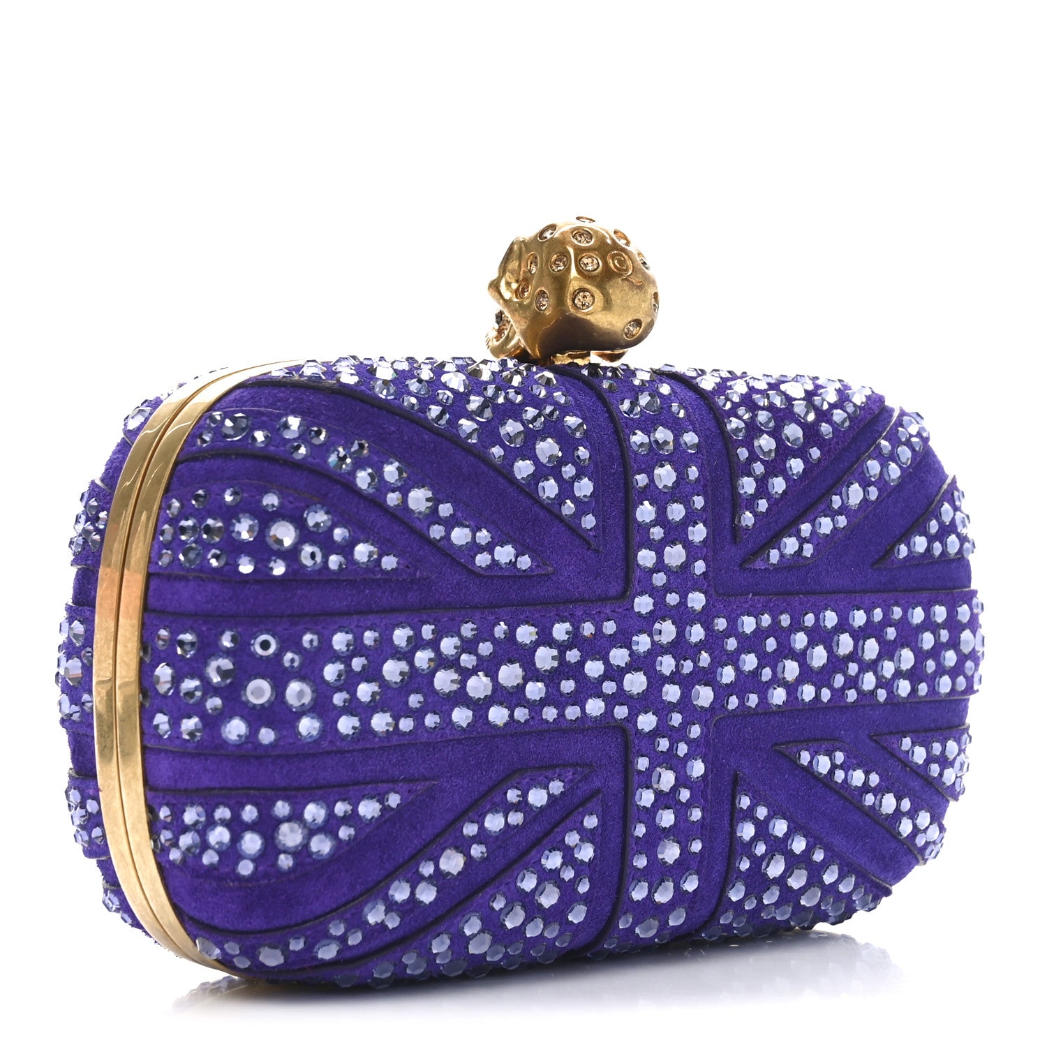 Alexander McQueen Suede Crystal Britannia Skull Box Clutch Purple 3 of 9