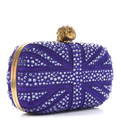 Alexander McQueen Suede Crystal Britannia Skull Box Clutch Purple 3 of 9
