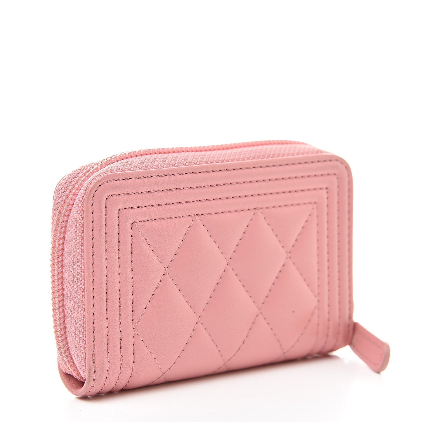 Lambskin Quilted Boy Zip Around Coin Purse Wallet Pink