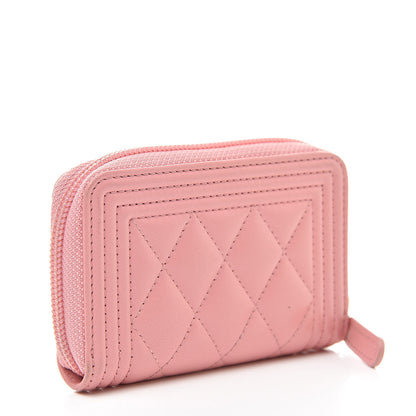 Chanel Lambskin Quilted Boy Zip Around Coin Purse Wallet Pink 3 of 10