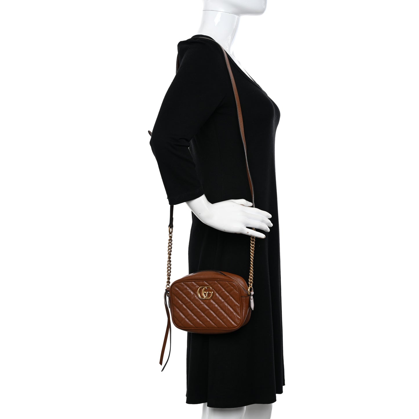 Glazed Calfskin Matelasse Diagonal Mini GG Marmont Chain Shoulder Bag Cuir