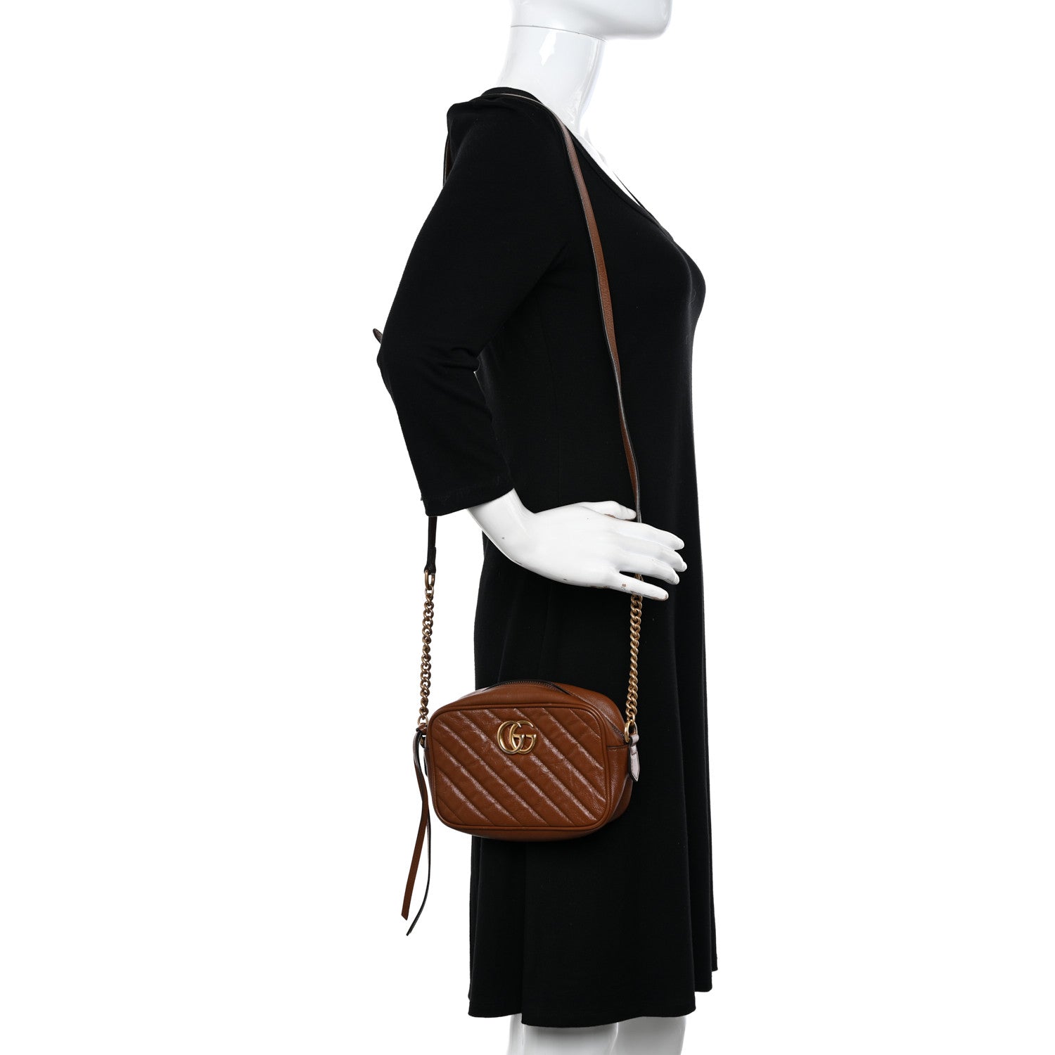 Gucci Glazed Calfskin Matelasse Diagonal Mini GG Marmont Chain Shoulder Bag Cuir 2 of 12