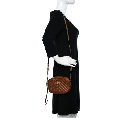 Gucci Glazed Calfskin Matelasse Diagonal Mini GG Marmont Chain Shoulder Bag Cuir 2 of 12