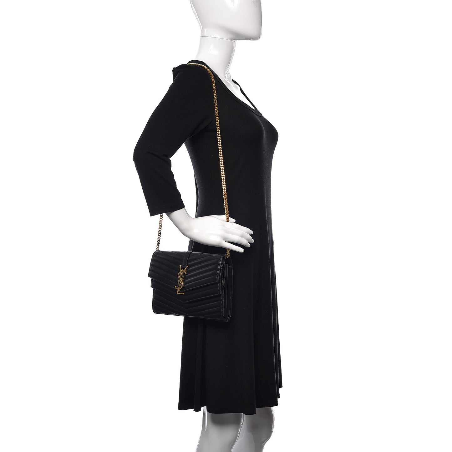 Lambskin Matelasse Chevron Monogram Sulpice Chain Wallet Black