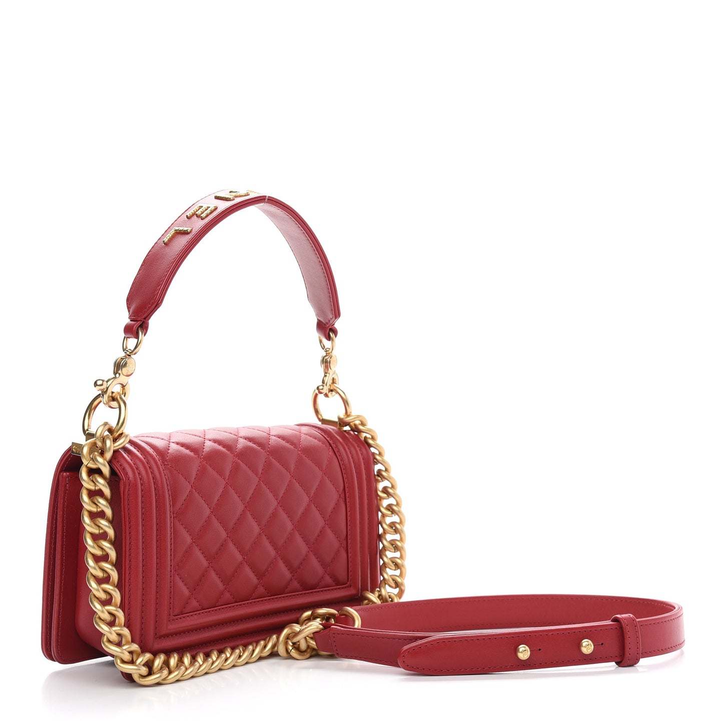 Calfskin Small Boy Logo Top Handle Flap Red