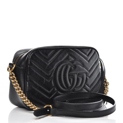 Gucci Calfskin Matelasse Small GG Marmont Chain Shoulder Bag Black 3 of 19