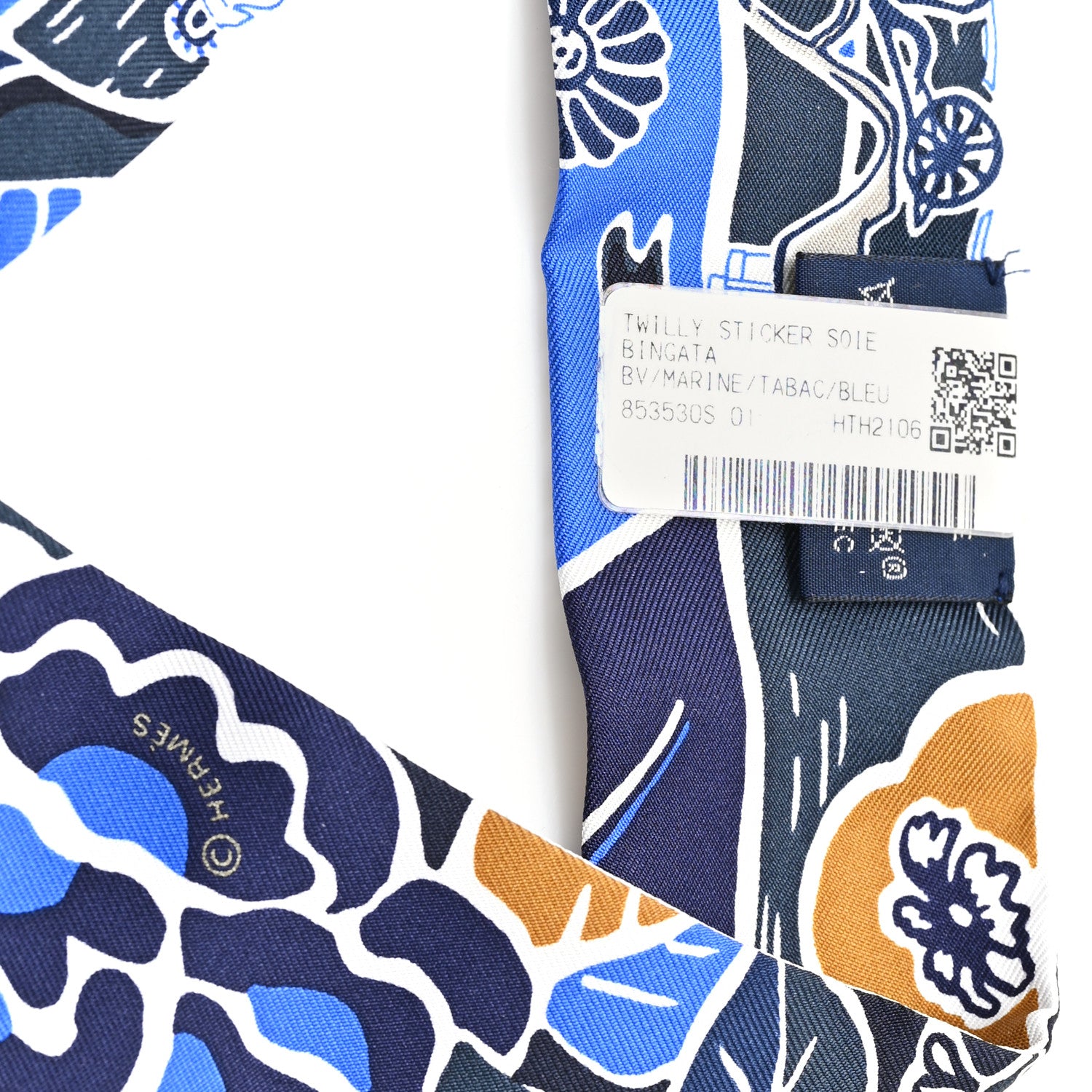 Hermes Silk Bingata Twilly Marine Tabac White 3 of 3