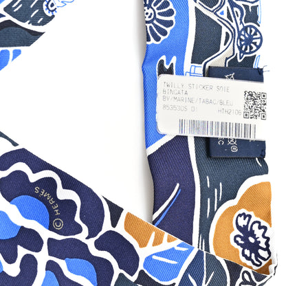 Hermes Silk Bingata Twilly Marine Tabac White 3 of 3