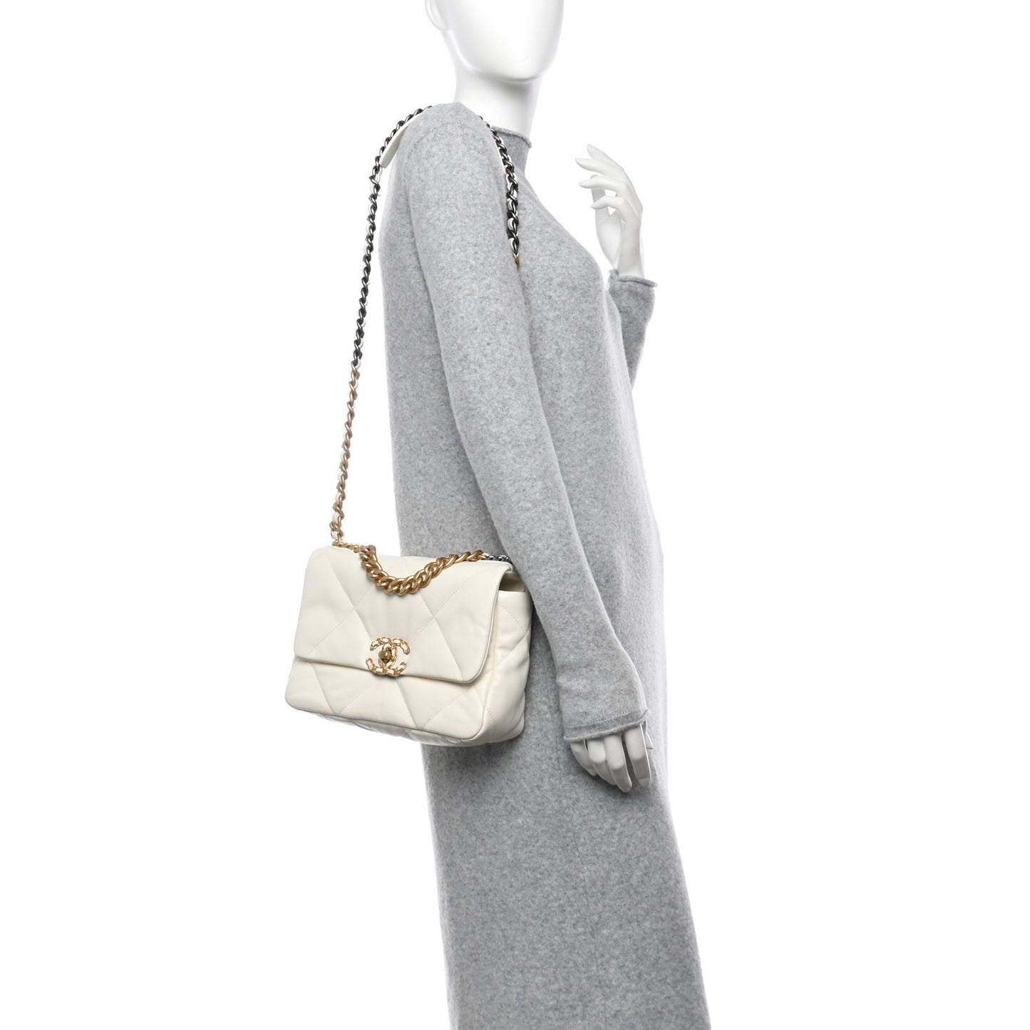 Lambskin Quilted Medium Chanel 19 Flap White