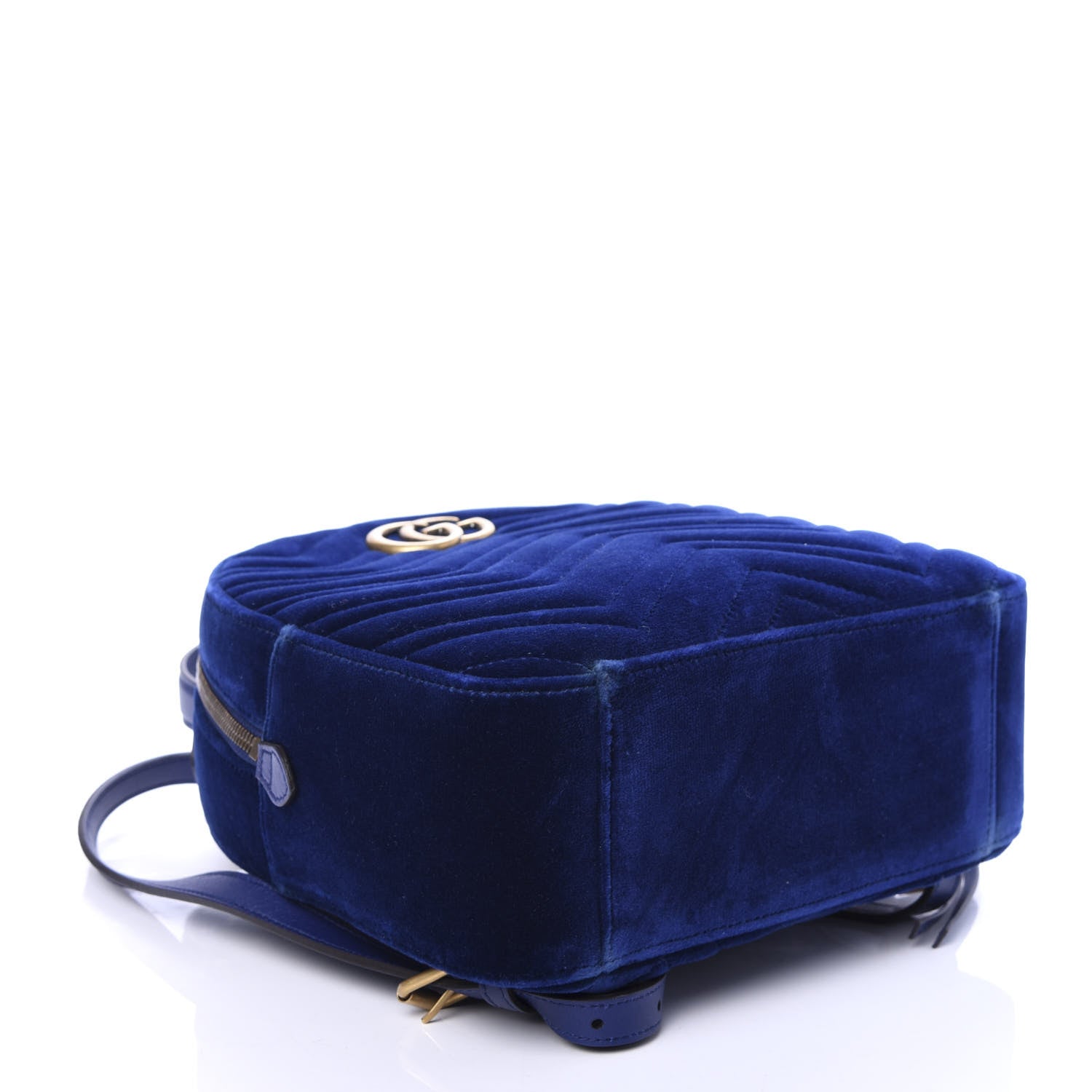 Gucci Velvet Matelasse GG Marmont Dome Backpack Cobalt Blue 3 of 9