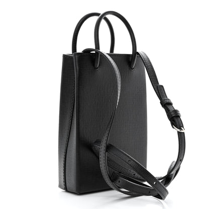 Balenciaga Squared Calfskin Logo Shopping Phone Holder Bag Black 3 of 10
