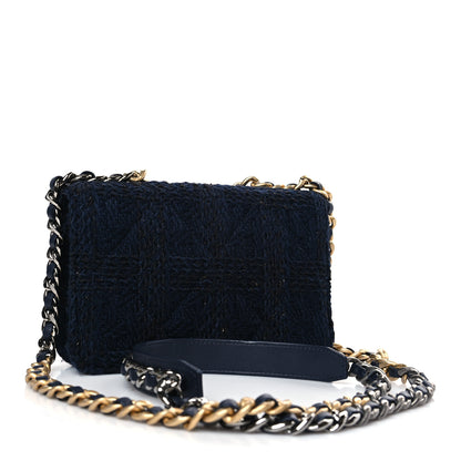 Chanel Wool Tweed Lambskin Quilted Chanel 19 Wallet On Chain WOC Blue Black 3 of 9