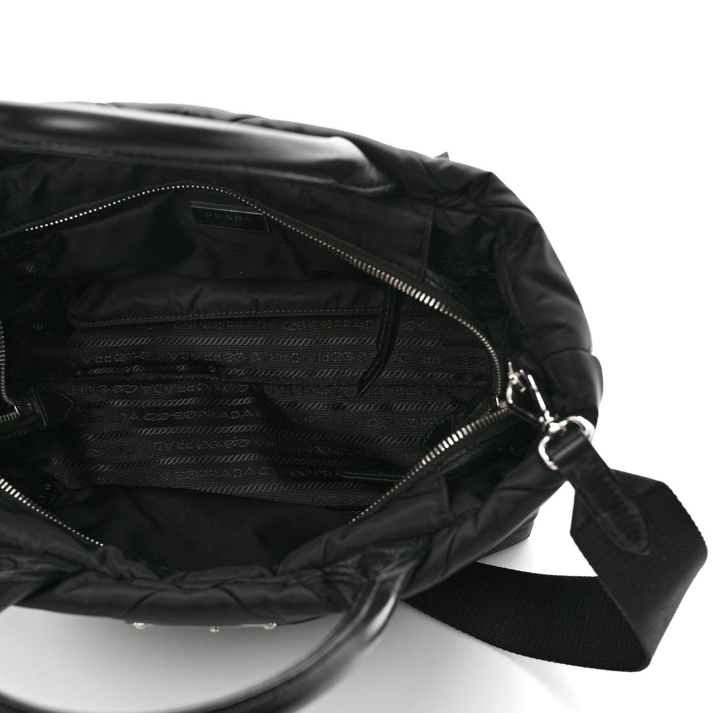 Re-Nylon Nappa Triangle Quilted Padded Small Double Handled Zip Tote Black