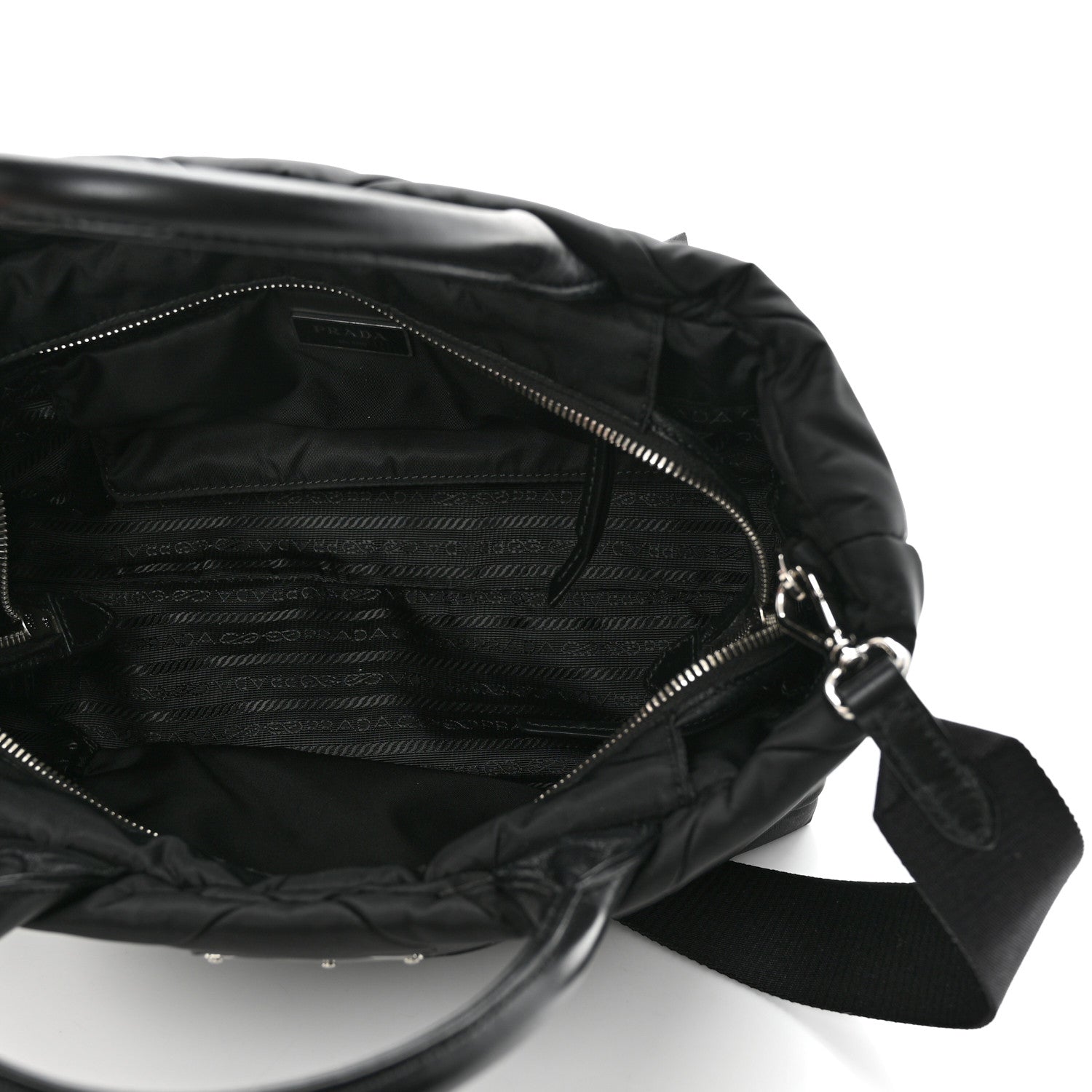 Prada Re-Nylon Nappa Triangle Quilted Padded Small Double Handled Zip Tote Black 5 of 10