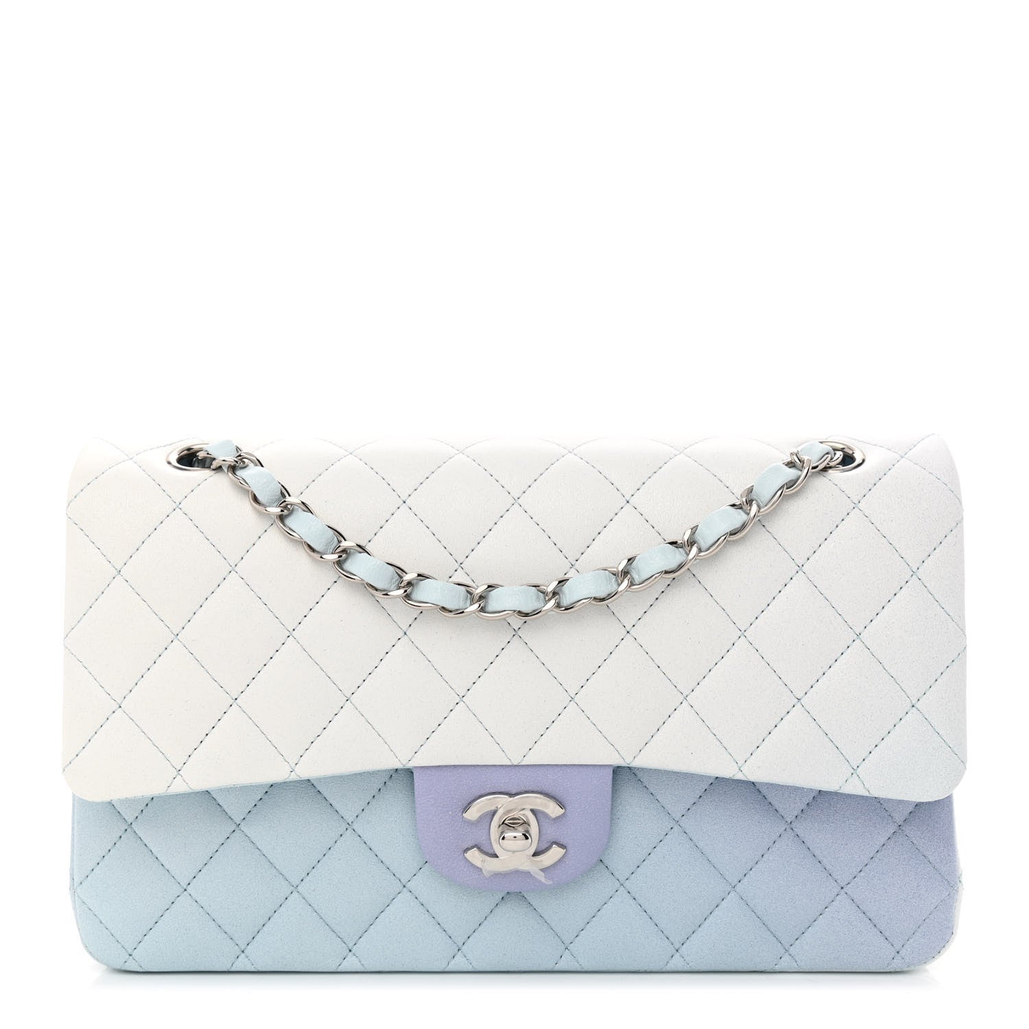 Chanel Perforated Lambskin Quilted Medium Double Flap Light Blue Light Purple White 1 of 11