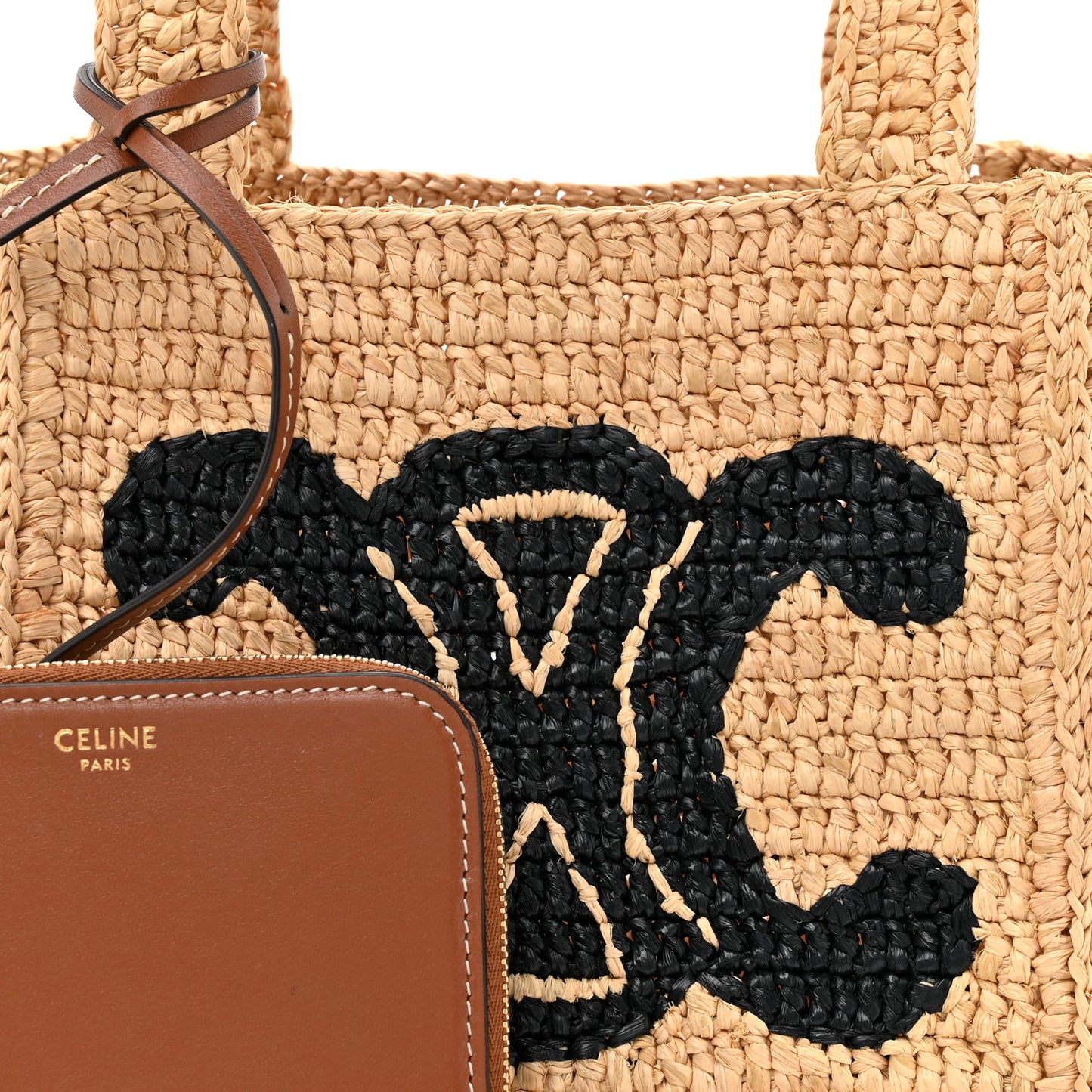 Raffia Calfskin Triomphe Cube Tote Natural Black