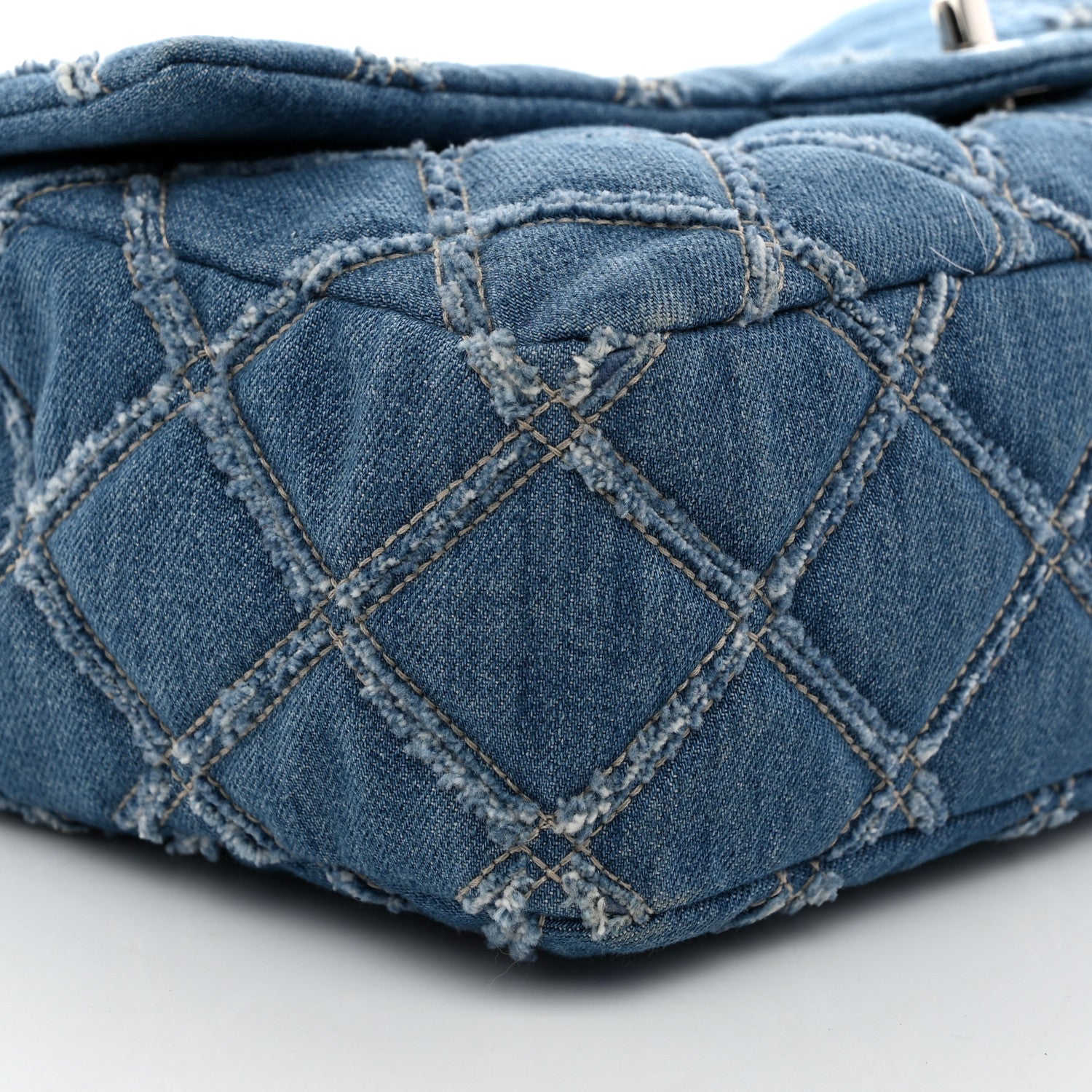 Chanel Frayed Denim Quilted Large Blue Chip Flap Blue 9 of 12