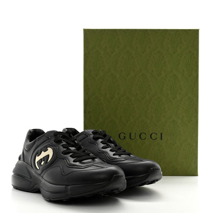 Gucci Dali Soft Calfskin Cut Out Interlocking G Mens Rhyton Sneakers 9 Black Ivoire 11 of 11