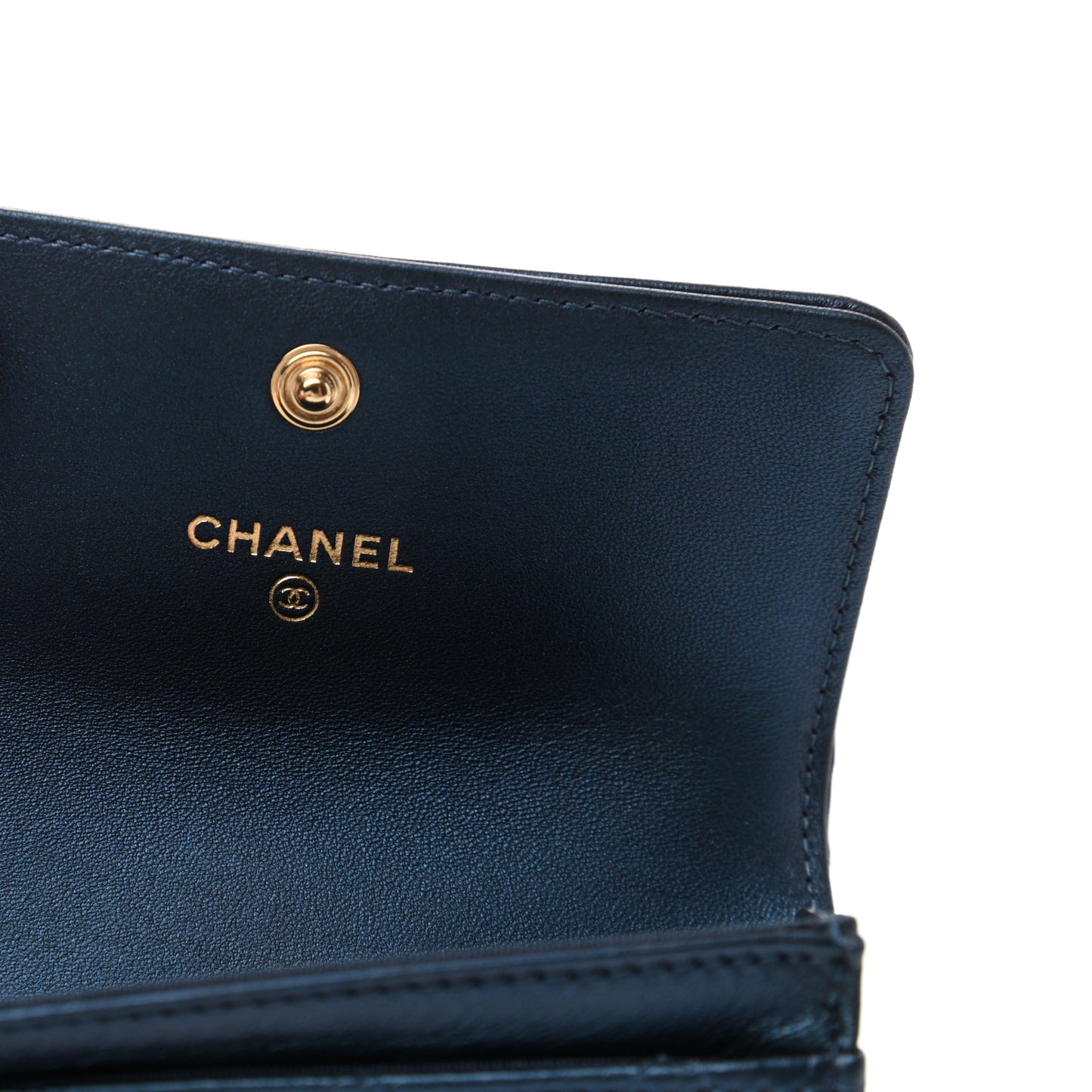 Metallic Lambskin Quilted Boy Flap Card Holder Blue