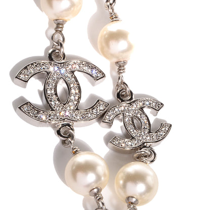 Chanel Crystal Pearl CC Long Necklace Silver 3 of 5
