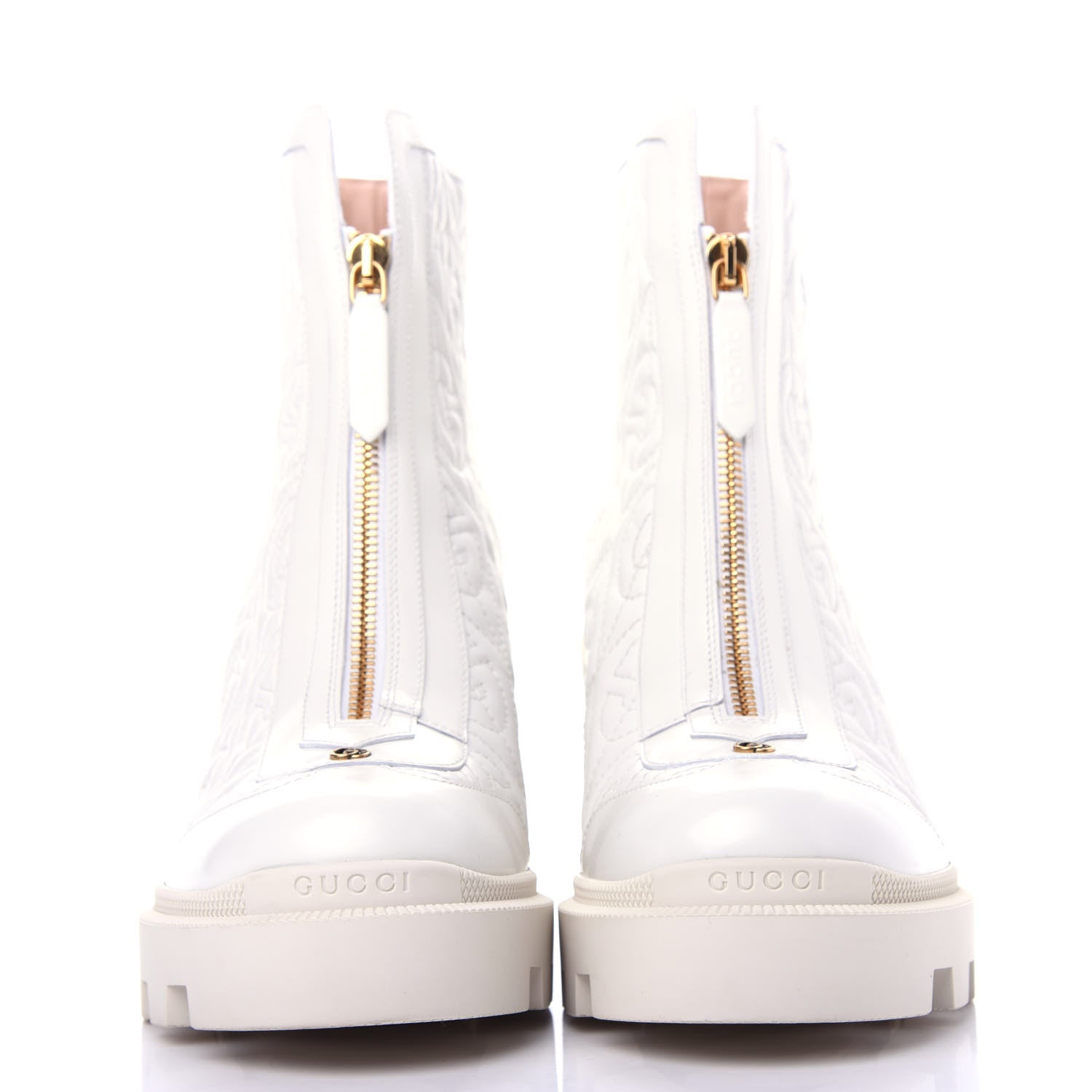 Gucci Calfskin Nappa Rhombus Quilted Trip Ankle Boots 39 Great White 2 of 11