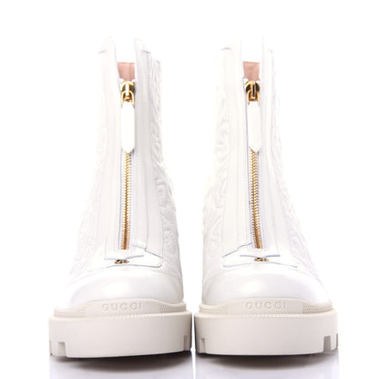 Gucci Calfskin Nappa Rhombus Quilted Trip Ankle Boots 39 Great White 2 of 11