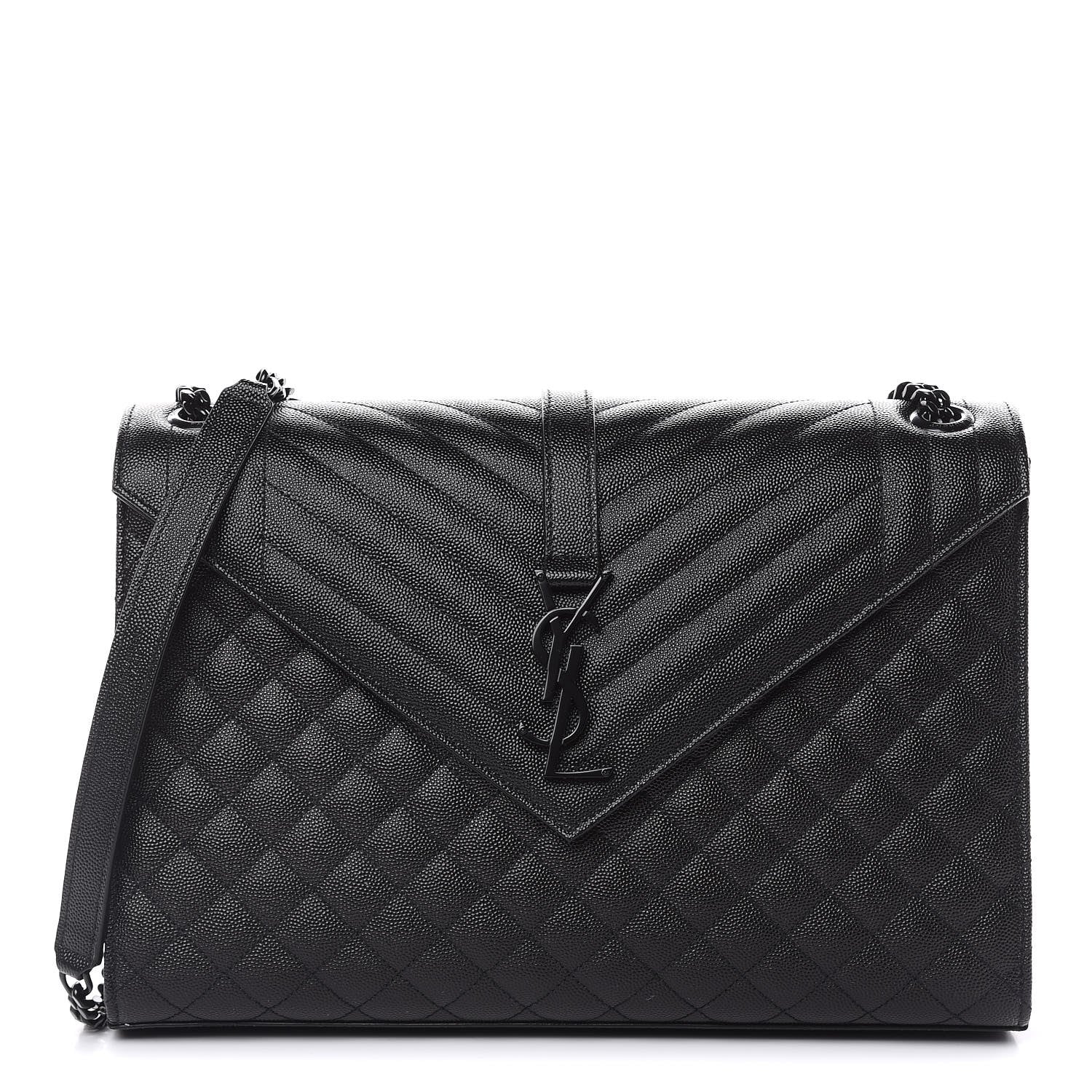Saint Laurent Grain De Poudre Textured Mixed Matelasse Large Triquilt Monogram Monochrome Satchel Black 1 of 10