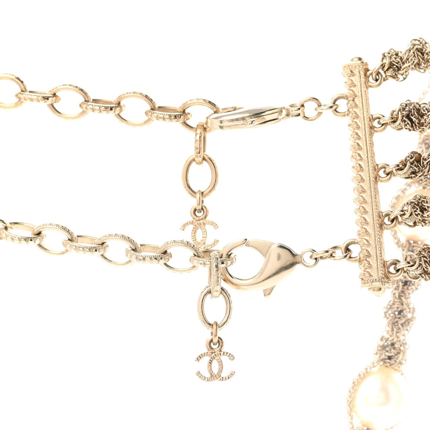 Pearl CC Chain Multi Strand Necklace Gold