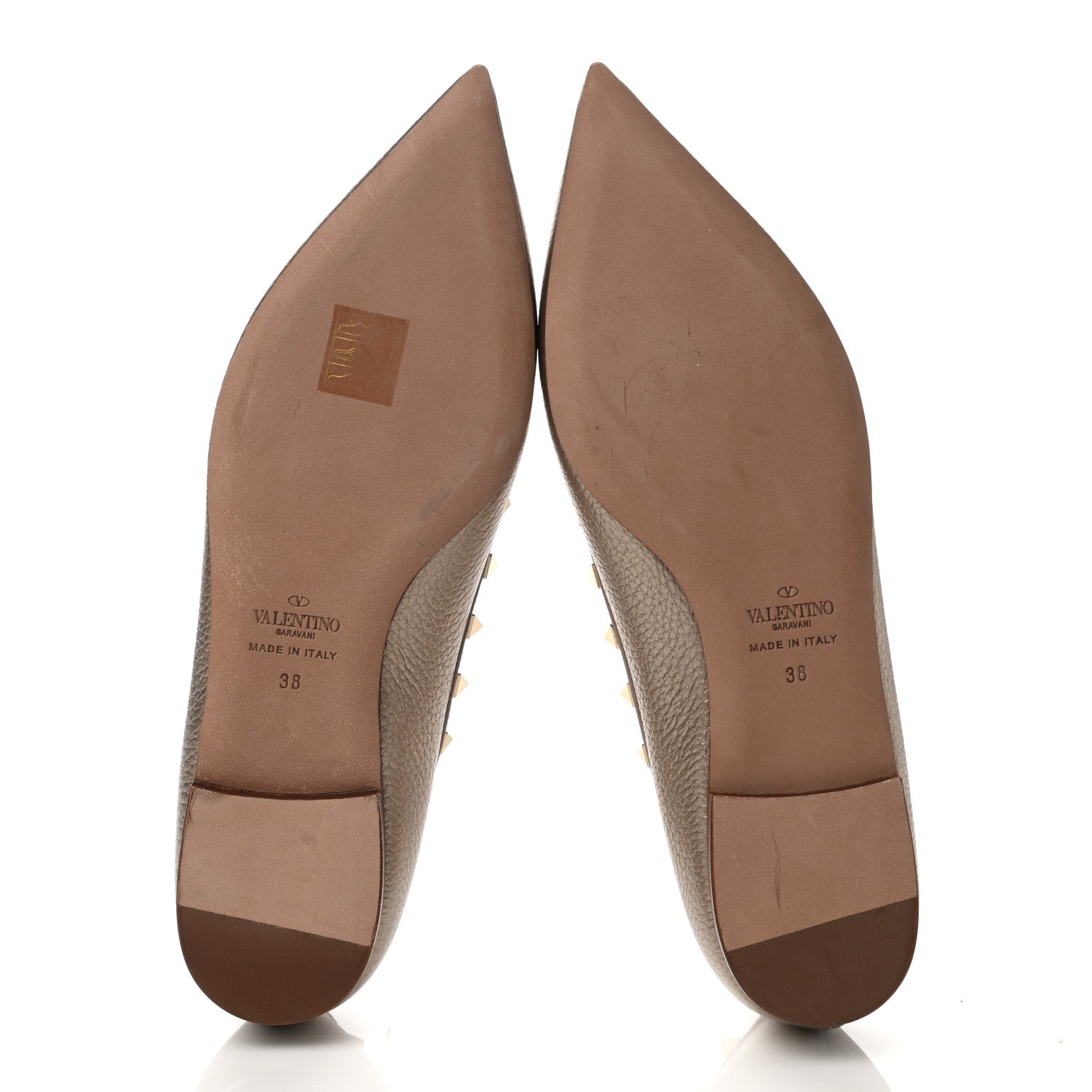Valentino Garavani Metallic Pebbled Calfskin Rockstud Ballerina Flats 38 Sasso Poudre 5 of 8