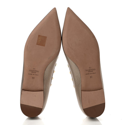 Valentino Garavani Metallic Pebbled Calfskin Rockstud Ballerina Flats 38 Sasso Poudre 5 of 8