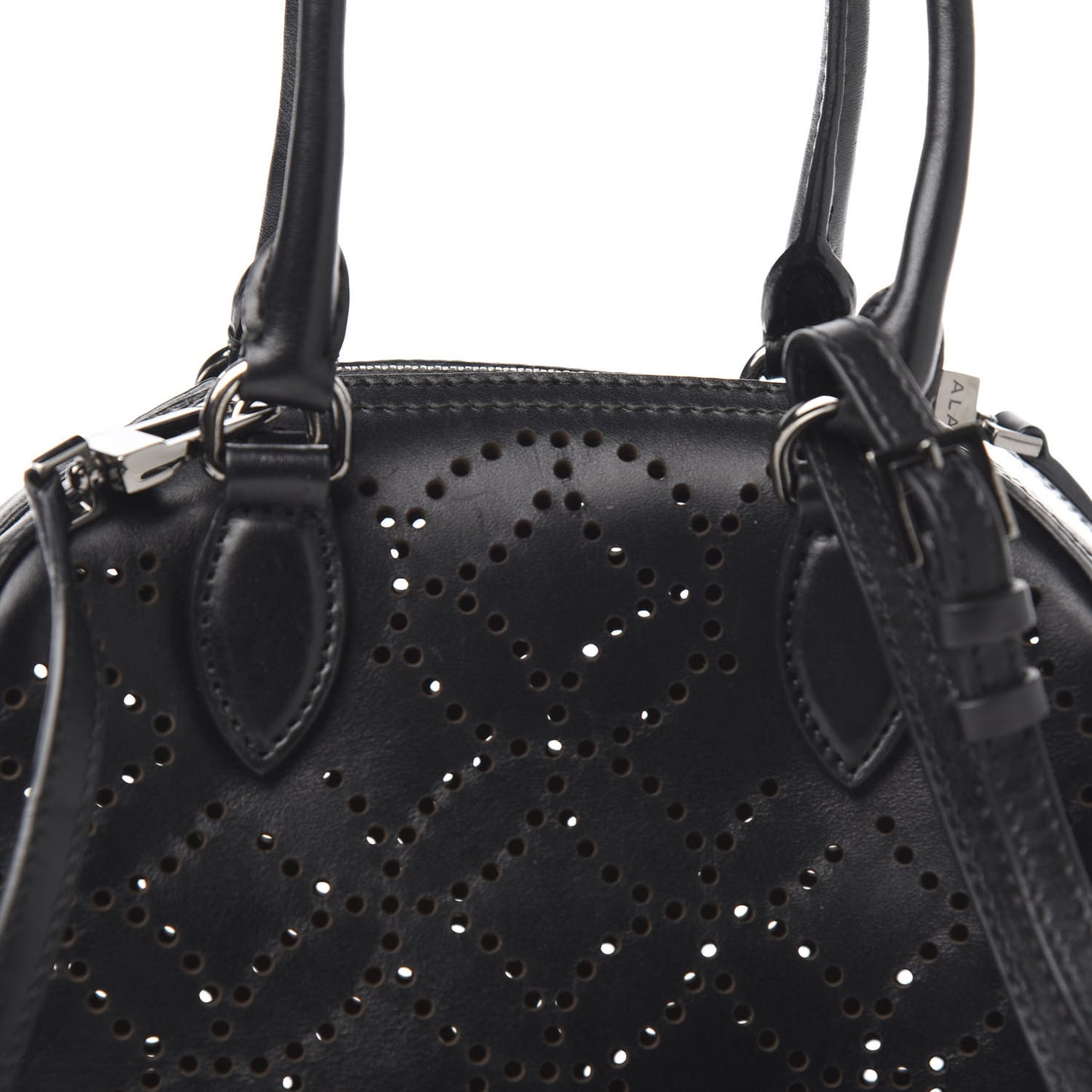Calfskin Lux Laser Cut Arabesque Dome Bag Black