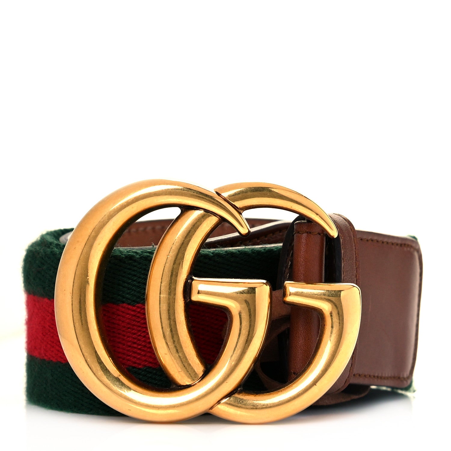 Gucci Nylon Calfskin Double G Web 40mm Belt 95 38 Green Red Cuir 1 of 5