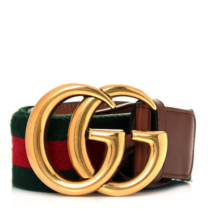 Gucci Nylon Calfskin Double G Web 40mm Belt 95 38 Green Red Cuir 1 of 5