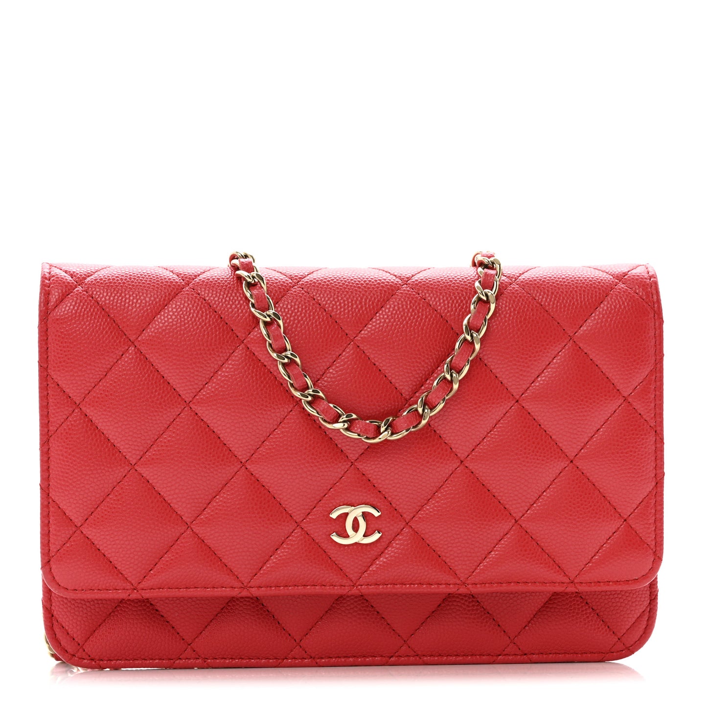 Caviar Quilted Wallet on Chain WOC Red