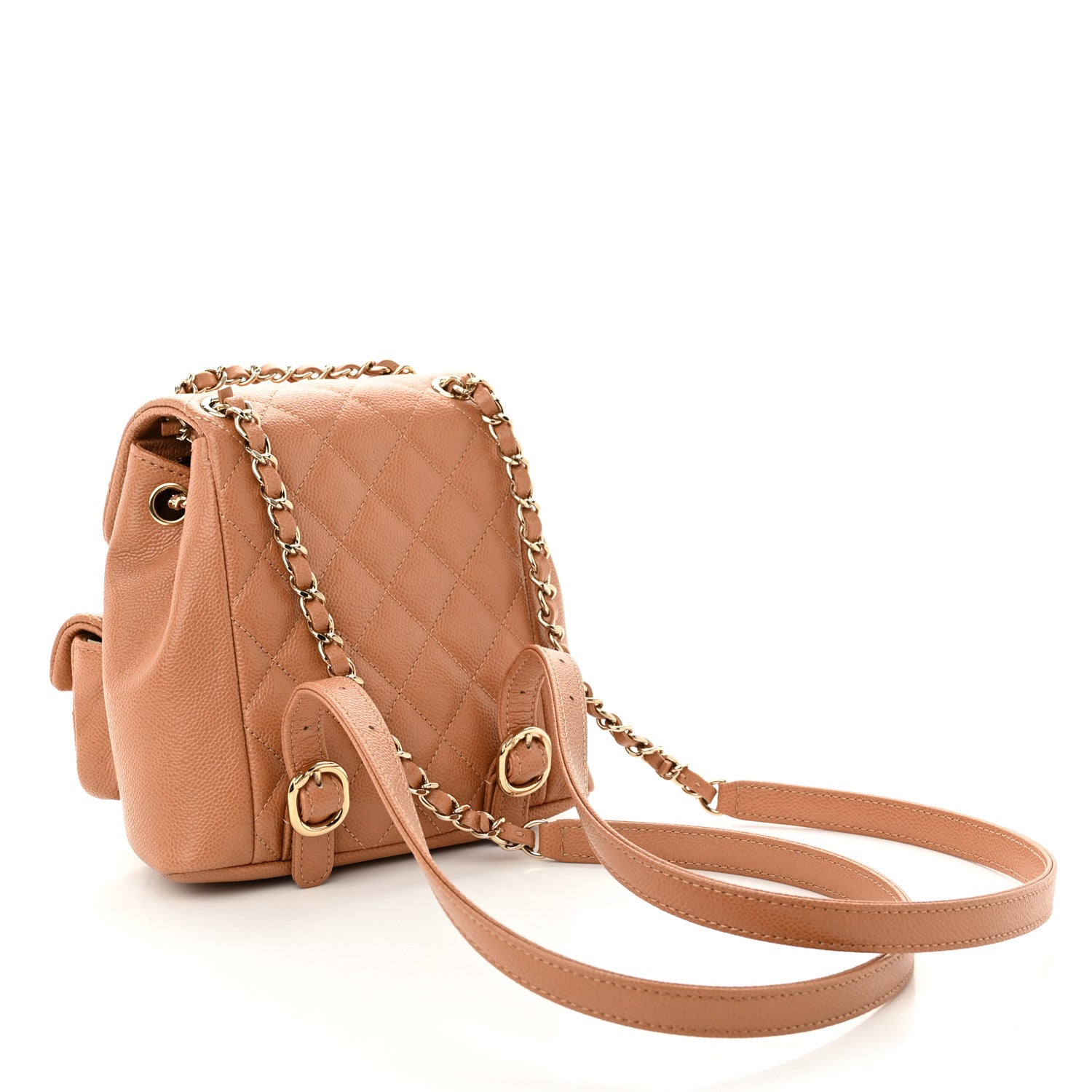 Chanel Shiny Caviar Quilted Small Duma Pockets Drawstring Backpack Dark Beige 2 of 9