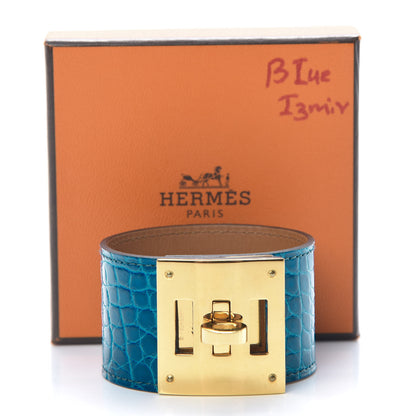 Hermes Shiny Alligator Kelly Dog Cuff Bleu Izmir 6 of 6