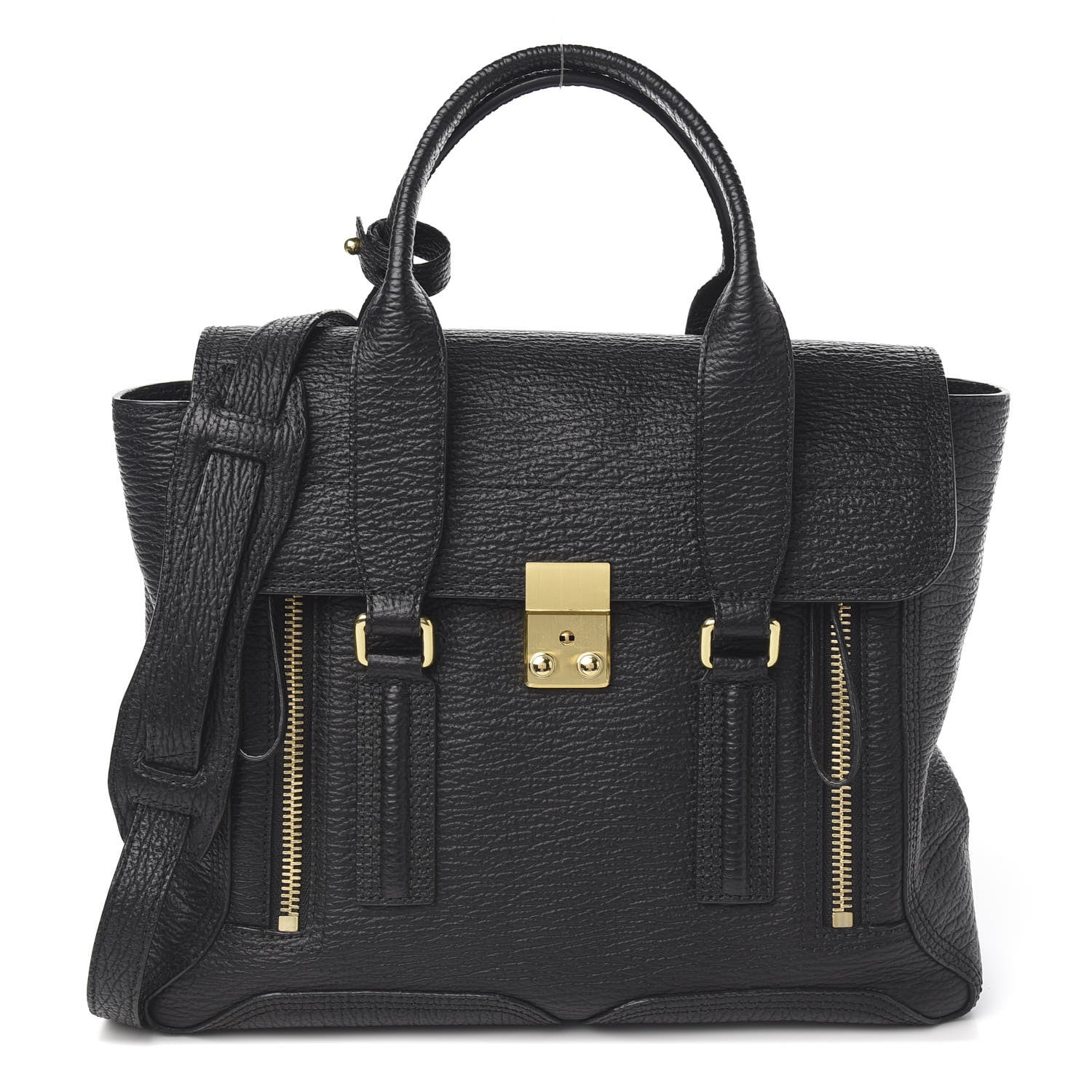 3.1 Phillip Lim 3.1 Textured Calfskin Medium Pashli Satchel Black 1 of 9