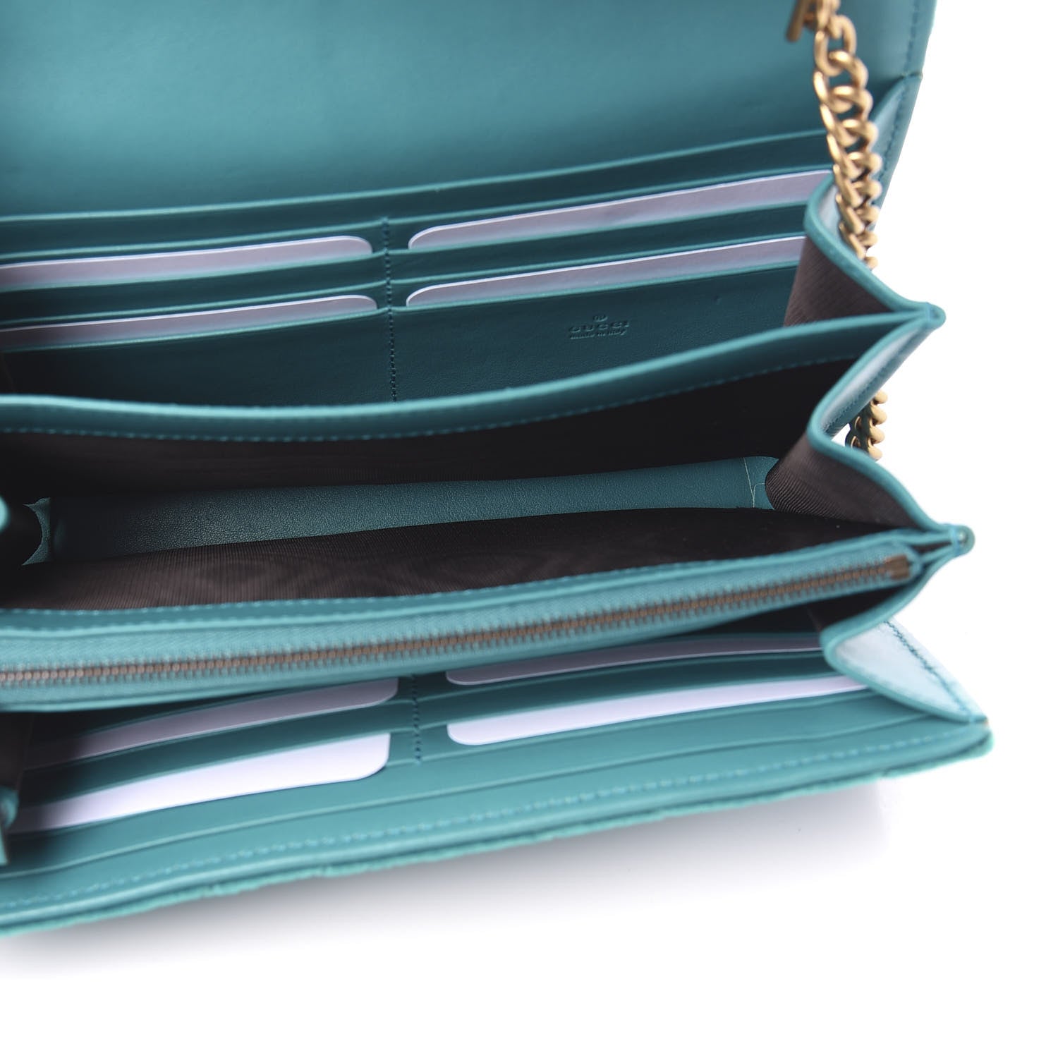 Gucci Velvet Matelasse GG Marmont Chain Wallet Pavone Cyan 4 of 9