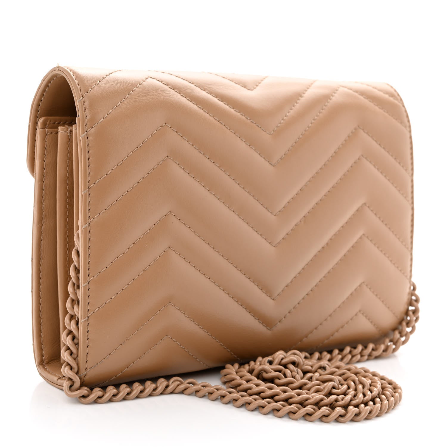 Gucci Calfskin Matelasse Monochrome GG Marmont Chain Wallet Camelia 3 of 14