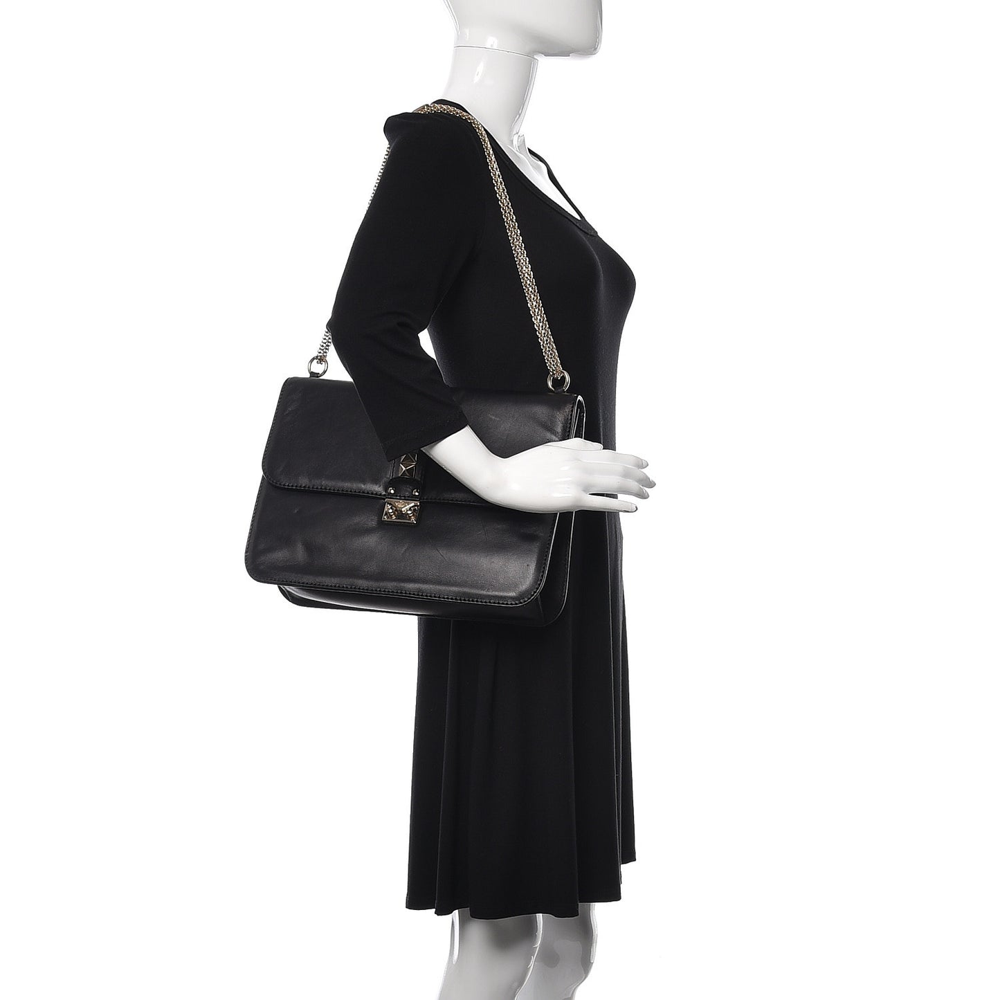 Vitello Extra Large Glam Lock Rockstud Flap Black