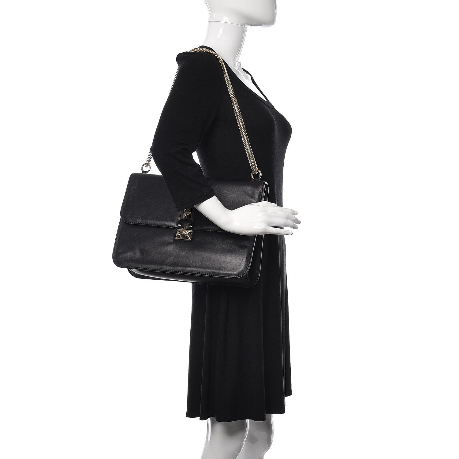Valentino Garavani Vitello Extra Large Glam Lock Rockstud Flap Black 2 of 9