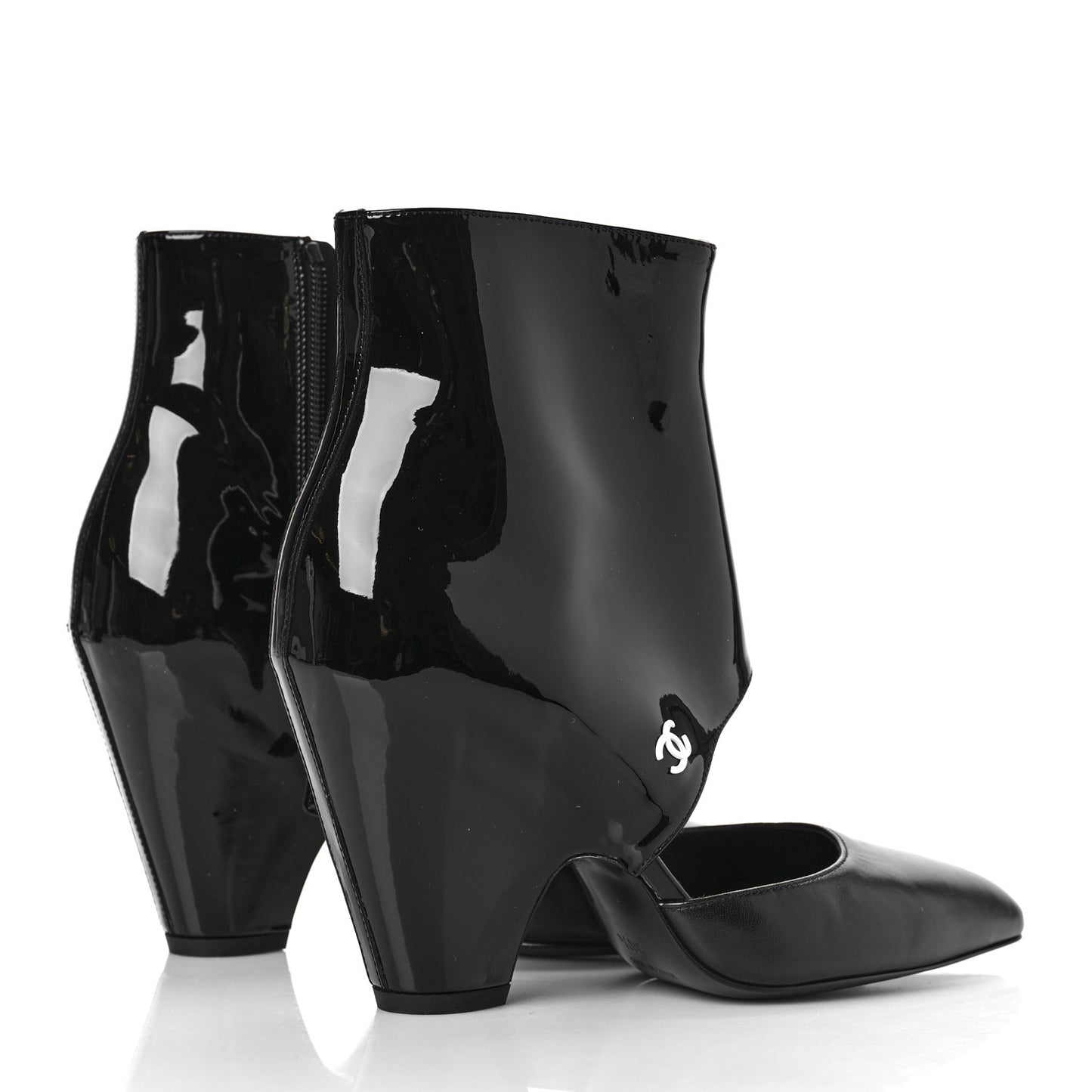 Patent Calfskin Short Ankle Boots 36.5 Black