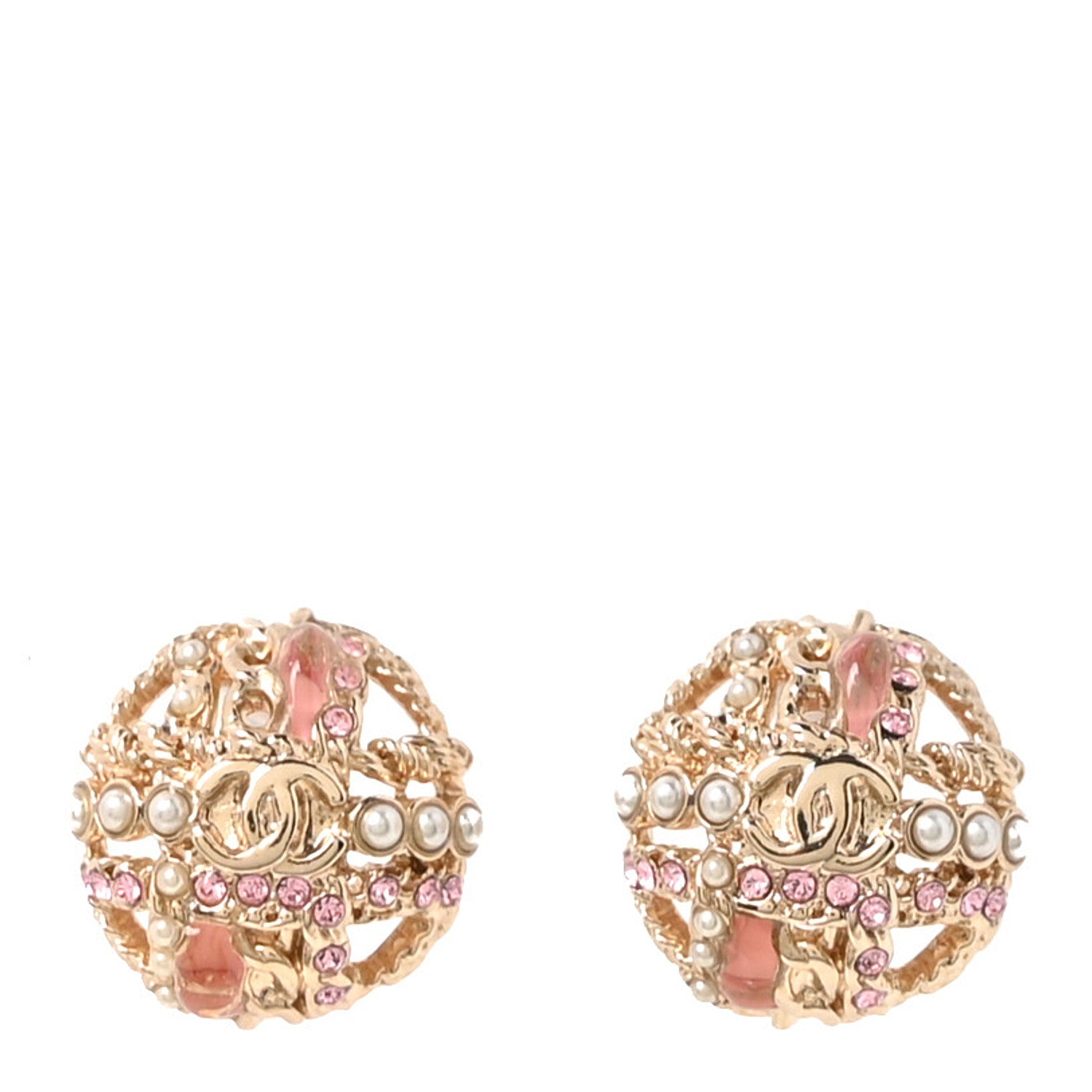 Chanel Pearl CC Round Earrings Gold Pink 1 of 5