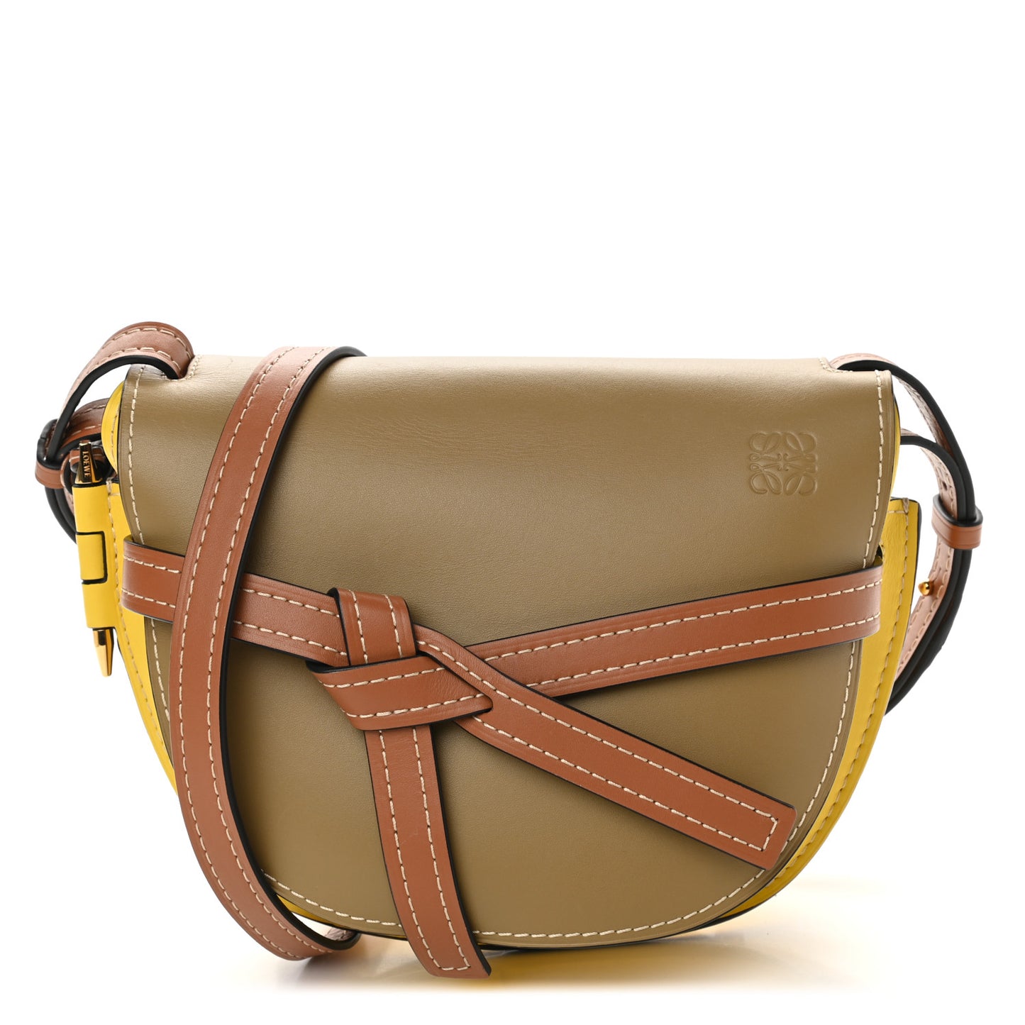 Calfskin Small Gate Crossbody Bag Mocca Yellow Pecan