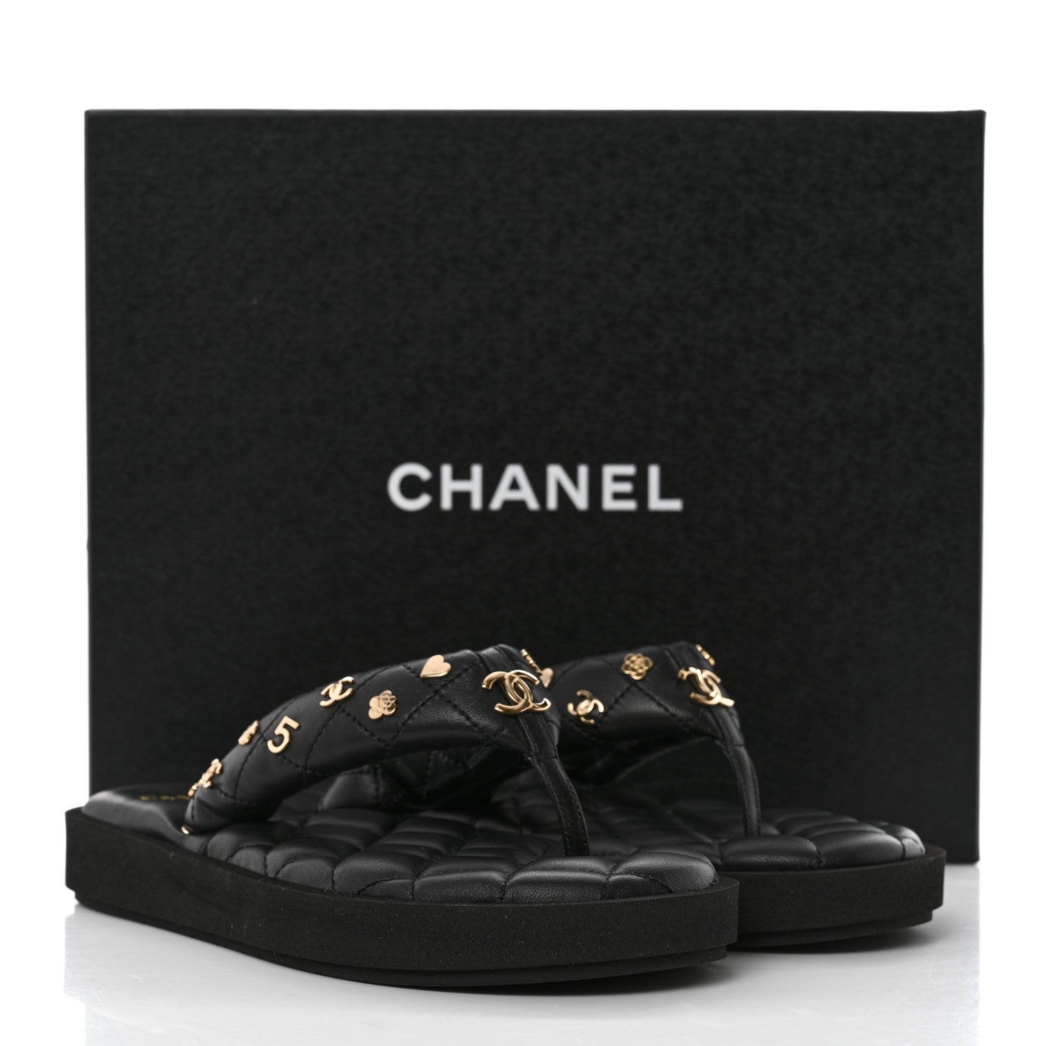 Chanel Lambskin Quilted Padded Charms Thong Sandals 36.5 Black 8 of 8