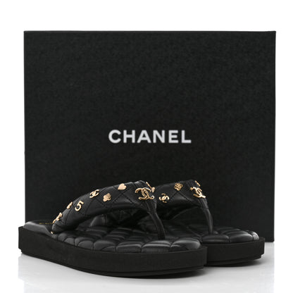 Chanel Lambskin Quilted Padded Charms Thong Sandals 36.5 Black 8 of 8
