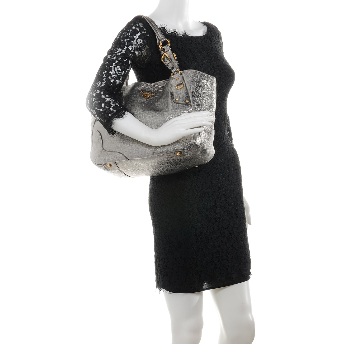 Vitello Daino Shoulder Bag Acciaio