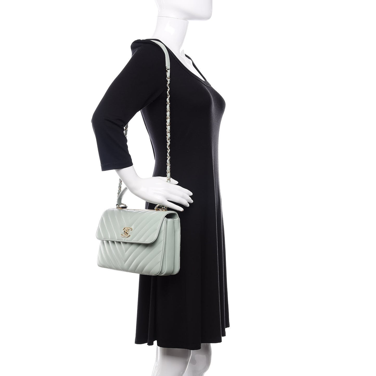 Lambskin Chevron Quilted Small Trendy CC Dual Handle Flap Bag Light Green